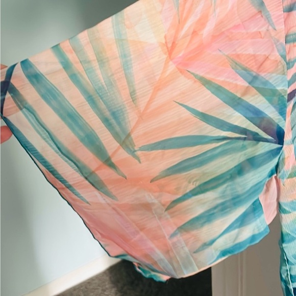 Democracy Aqua Multi Color Palm Swimwear Coverup - Picture 6 of 16